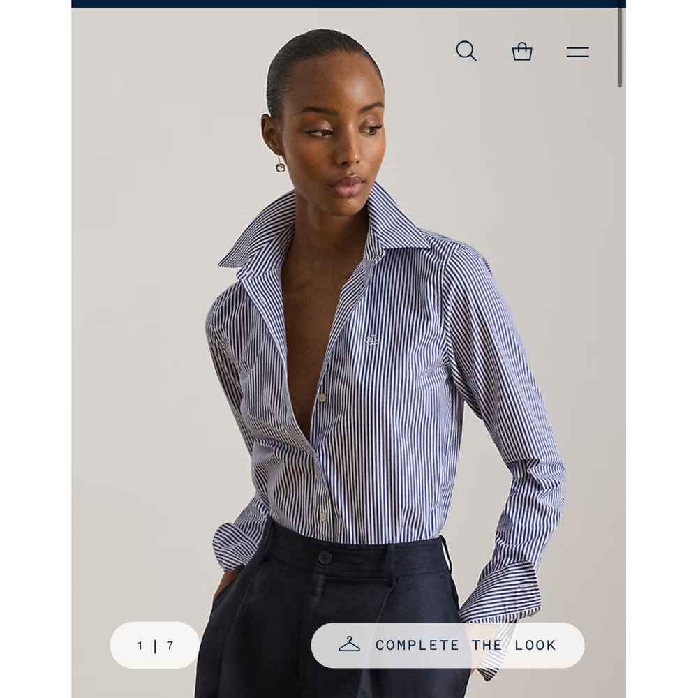 Lauren Ralph Lauren Striped Cotton Shirt Blue White Classic Fit Preppy Small NEW